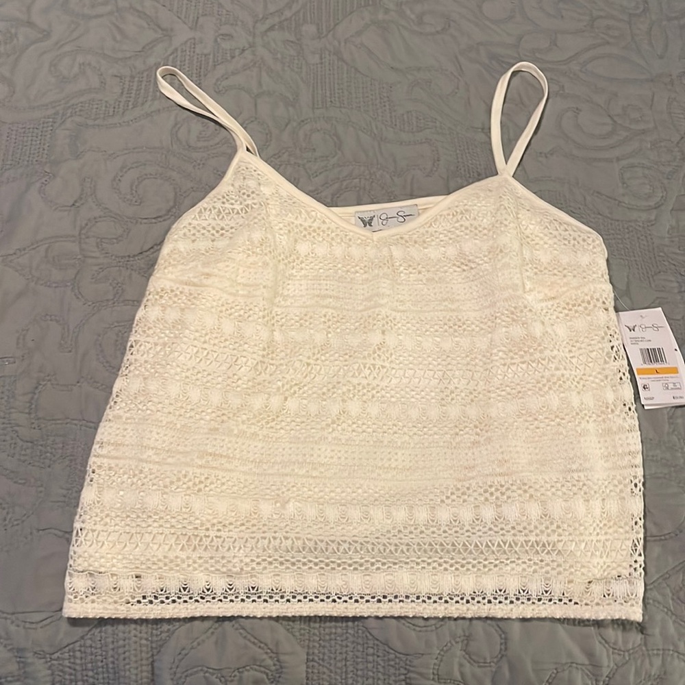 Jessica Simpson L Cream Crochet Lined Cropped Camisole Top